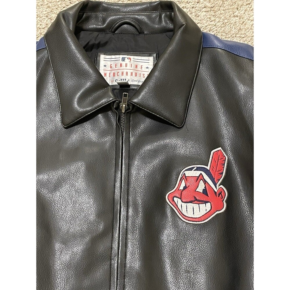 VTG 90s MLB G-III Carl Banks Cleveland Indians Leather Baseball Jacket XLarge - Picture 3 of 10